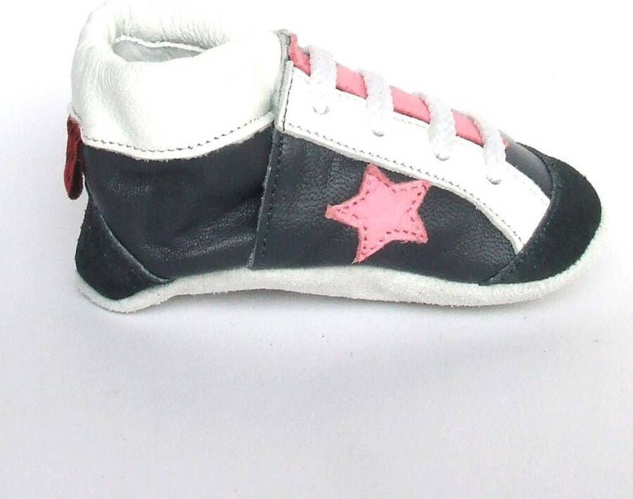 Aapie leren babyslofjes Artic Miami gevoerd wit blauw roze antislip maat L - Foto 1