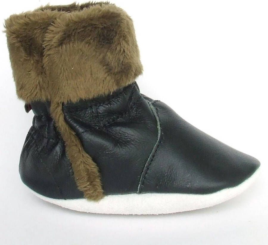 Aapie leren babyslofjes Eskimo Black laarsjes zwart gevoerd maat XXL