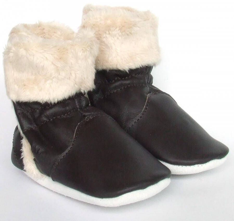 Aapie leren babyslofjes Eskimo Brown laarsjes bruin gevoerd