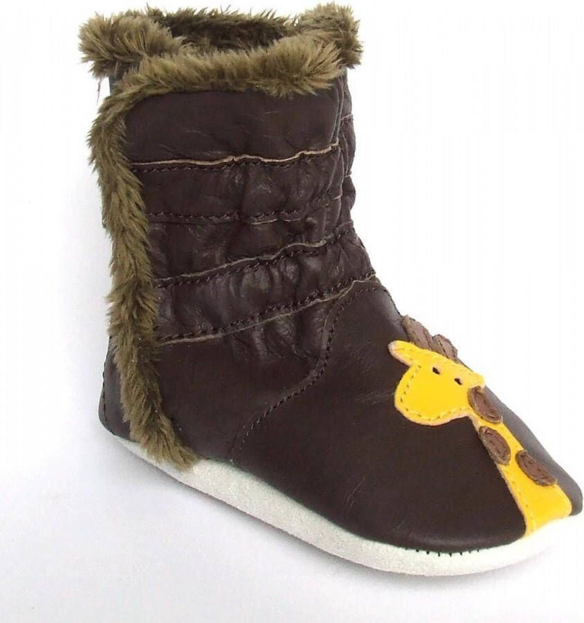 Aapie leren babyslofjes Winterboot Giraffe laarsjes gevoerd bruin maat M