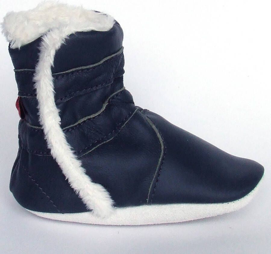 Aapie leren babyslofjes Winterboot Marine laarsjes gevoerd antislip blauw maat M - Foto 3