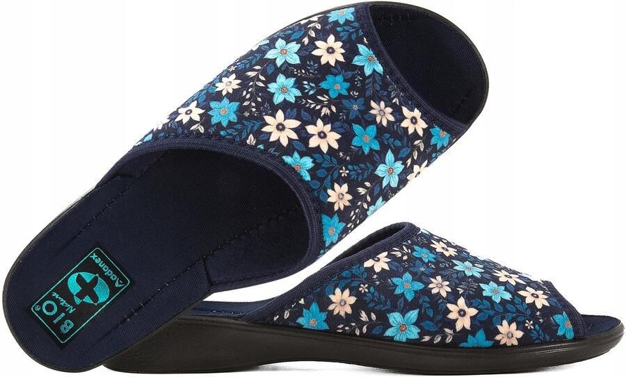 Adanex Dames Pantoffels 30311 Bio PU Bloemen Marineblauw