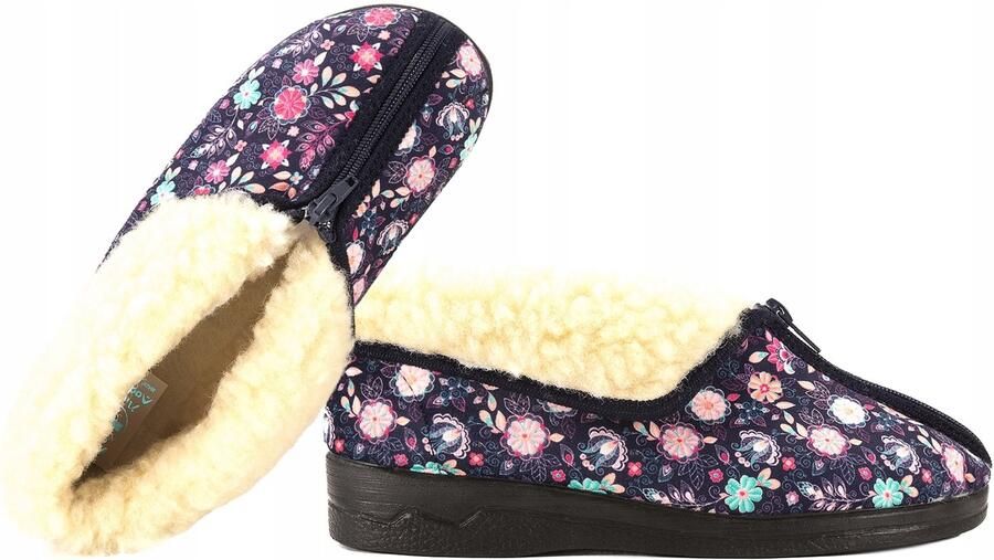 Adanex dames pantoffels wol ritssluiting navy