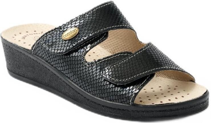 AFIBEL Brede leren muiltjes met klittenbandsluiting