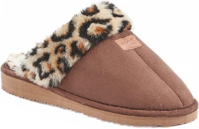 AFIBEL Chaussons mules fourrés imprimé léopard largeur confort