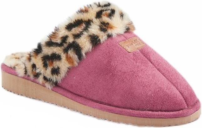 AFIBEL Chaussons mules fourrés imprimé léopard largeur confort