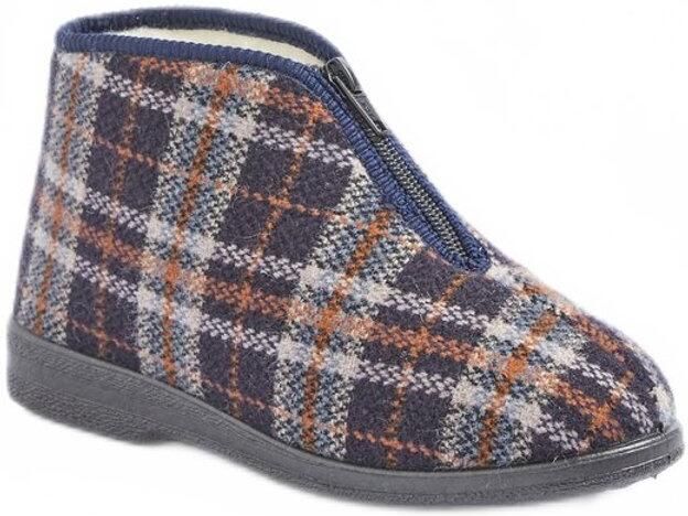 AFIBEL Tartan comfort wijdte pantoffels met ritssluiting en voering