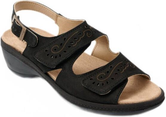 AFIBEL Brede leren sandalen met klittenbandsluiting