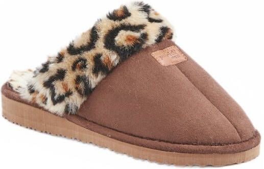 AFIBEL Chaussons mules fourrés imprimé léopard largeur confort