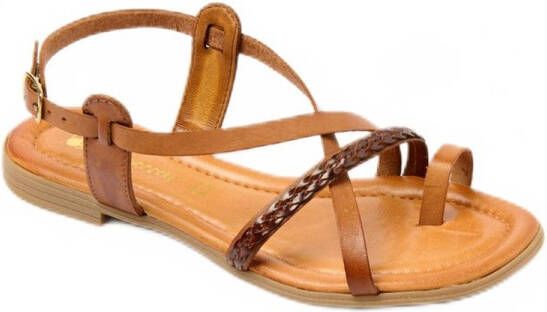 AFIBEL Platte leren sandalen met meerdere banden