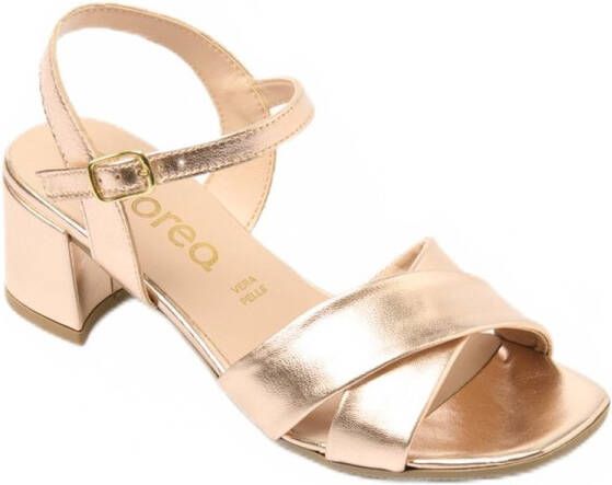 AFIBEL Sandalen met hak in metallic leer met kriskras bandjes