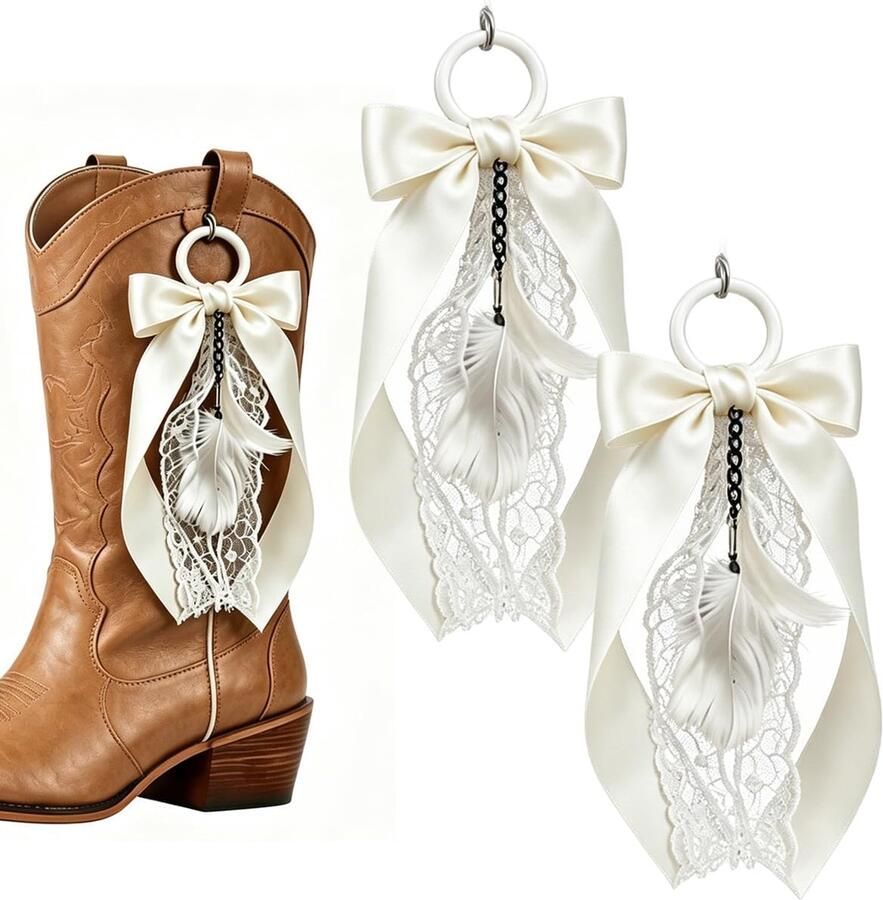 Afneembare Western Stijl Accessoires voor Dames Geschikt voor Bruiloft en Feestjes Cowgirl Laarzen Sierstrikkenset Melk Wit