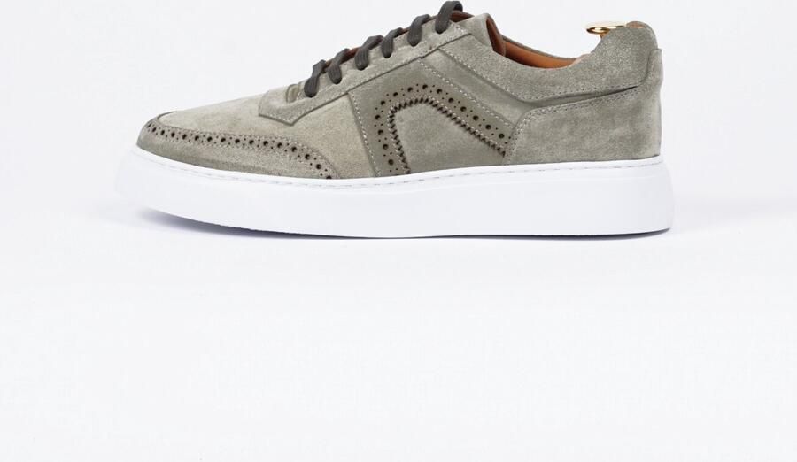 Alfie Walker Heren Suède Sneakers Olive Brogue Sneaker Olijfgroen Leren Voering Uitneembare Binnenzool
