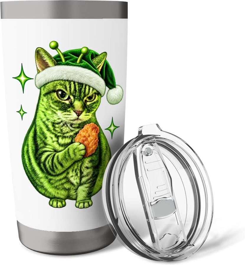 Alien Cat Meme Space Grappige Kat Nugget Thermosbeker