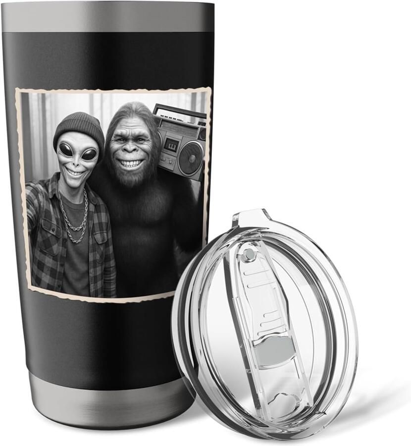 Alien-selfie met Bigfoot dubbelwandige thermosbeker