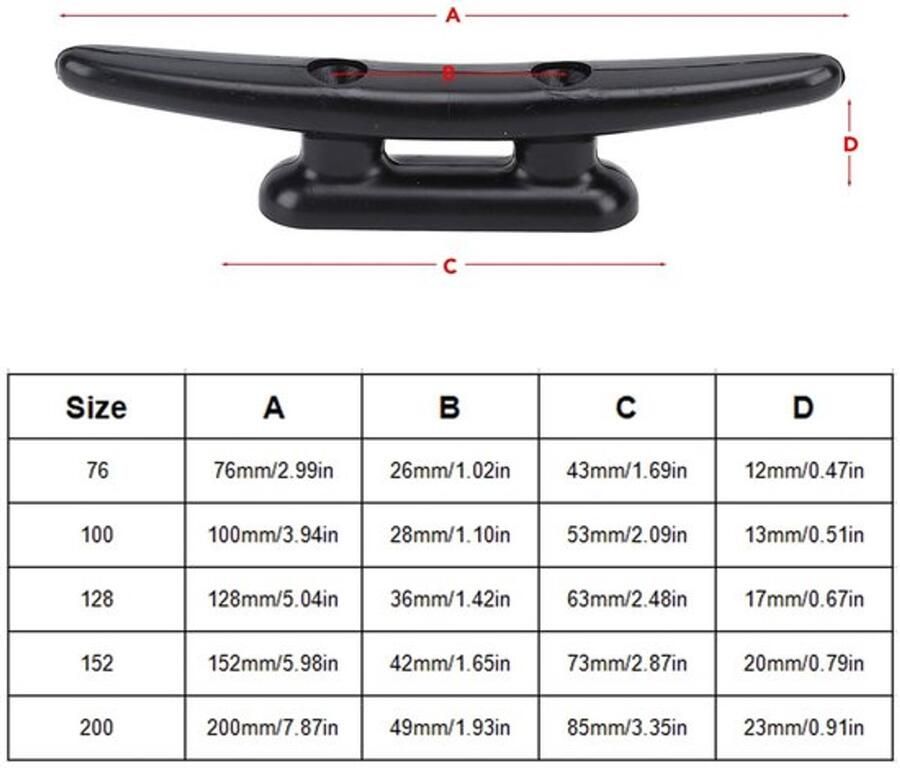 Allecto Yctze Boot Schoen Zwarte Nylon Dock Cleat Sterke Bevestiging voor