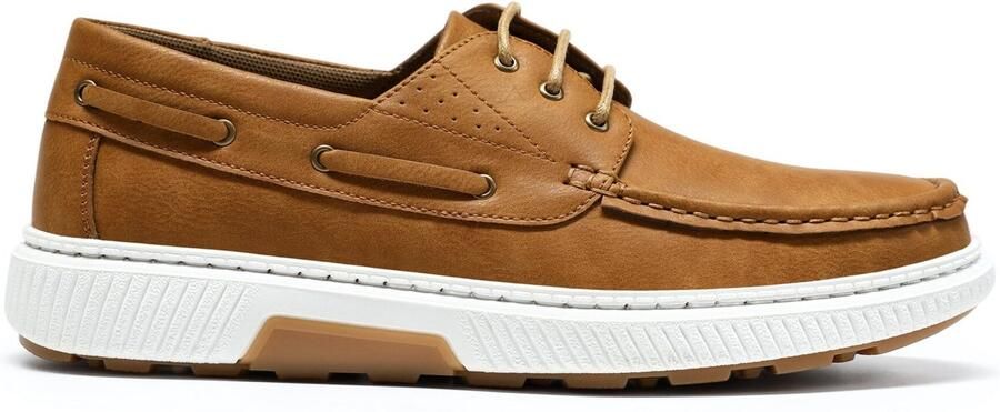 ALLTHEMEN Heren Leerschoen Retro Stijl Ruime Pasvorm Lichtbruin