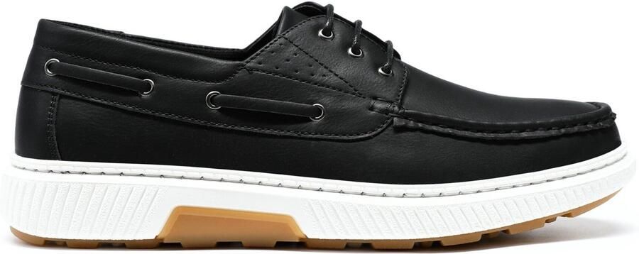 ALLTHEMEN Heren Leerschoen Retro Stijl Ruime Pasvorm Zwart