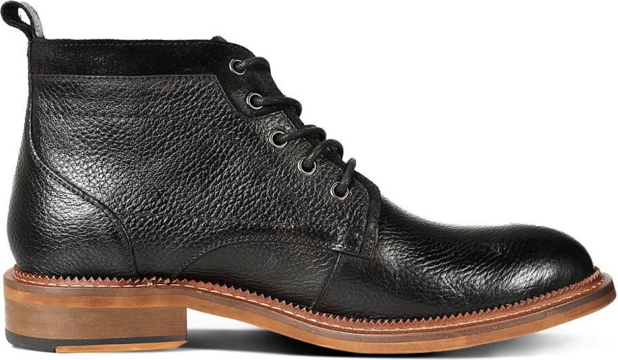 ALLTHEMEN Heren Chukka's Ronde Neus Retro Volgraan Leer Zwart