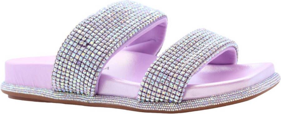 Alma en Pena Sprankelende platte sandaal met strass bandjes Purple Dames
