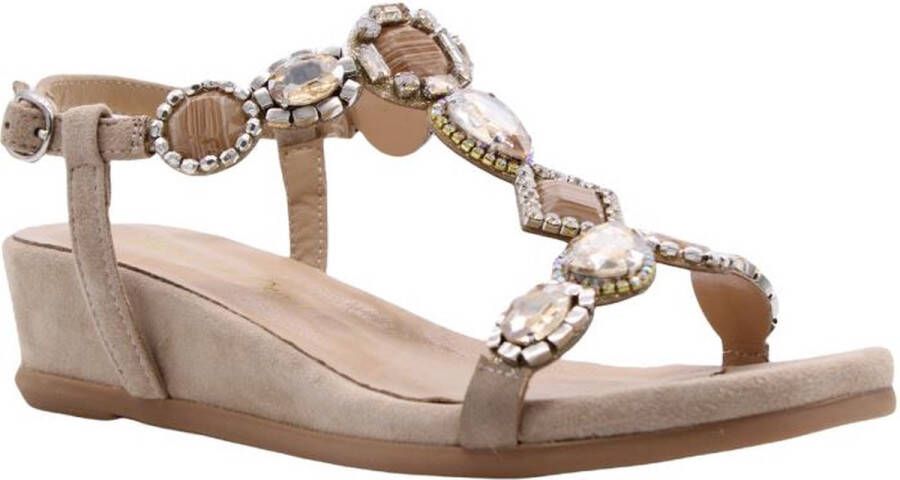 Alma en Pena Glinsterende platte damessandaal Beige Dames