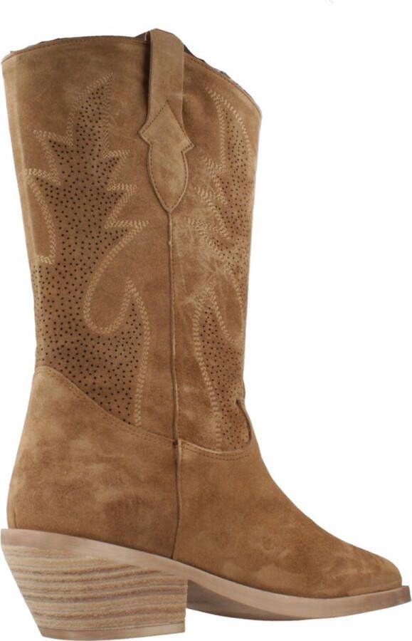 Alpe Kameel Suède Cowgirl Laars met 4cm Rubberen Zool Brown Dames