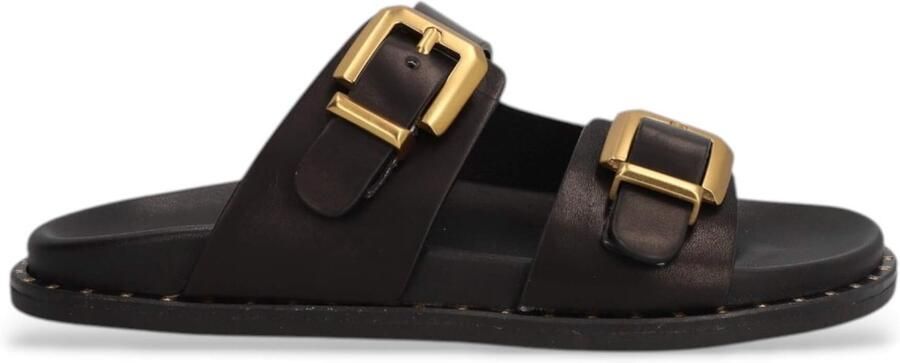 Alpe Zwarte leren sandalen met gesp