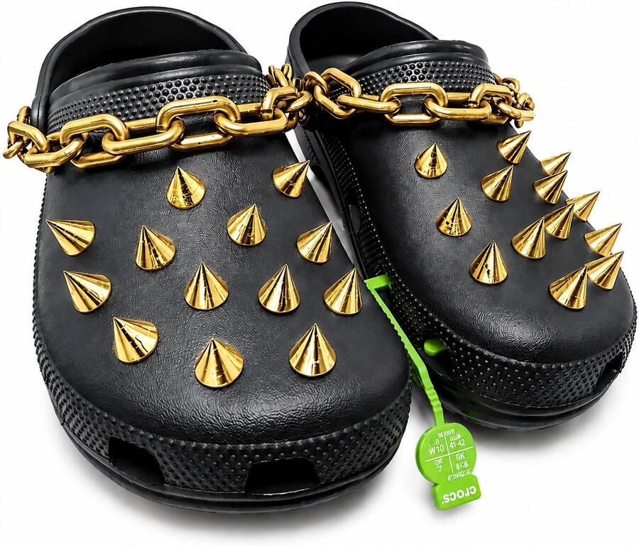 Alvora Schoen Accessoires Geschikt voor Crocs Spikes Set Schoen Charms Ketting Accessoire Unisex Schoendecoratie Goud
