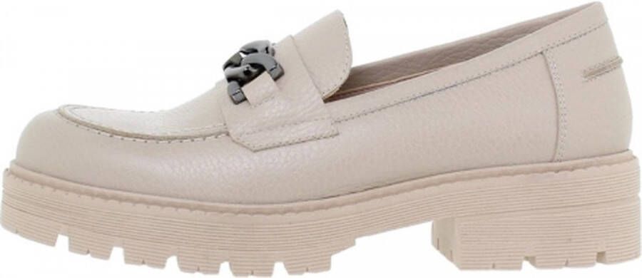 Amelie Dames Leren Chunky Loafers Mocassins Instappers Wit Crème