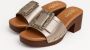 Amelie essence Dames Muiltjes met Houten Hak Grote Gesp Goudkleurige Details Made in Spain Amelie s - Thumbnail 1