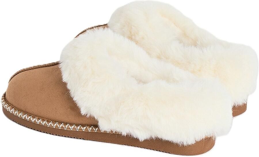 America Today violet suèdelook pantoffels camel