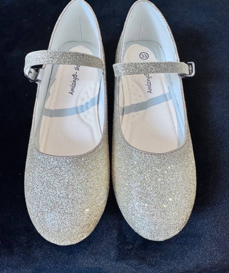 Amezing Shoes Ballerina (binnenzool goud glitterschoen bruidsmeisje verkleedschoen