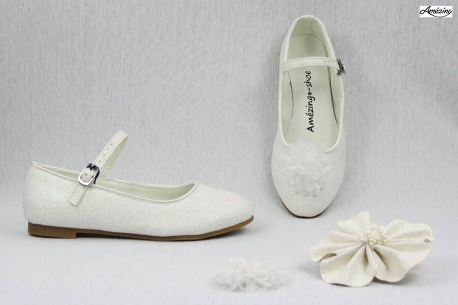 Amezing Shoes Ballerina-meisje-schoen-bruidsschoen-ivoor-glitter-gespschoen-ballerina schoen )