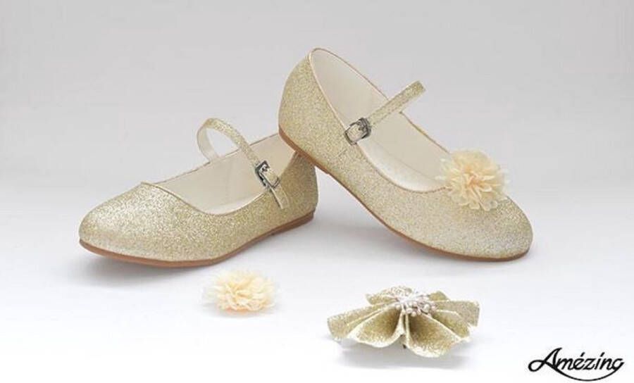 Amezing Shoes Ballerina schoenen (binnenzool -glitterschoenen meisje-prinsessen schoenen-gespschoen kind-dansschoen meisje-bruidsschoen kind