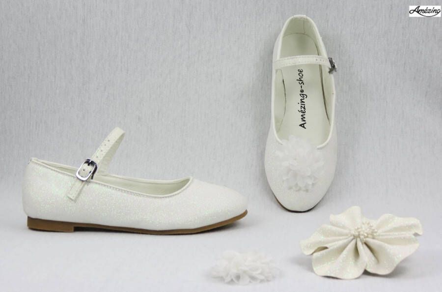 Amezing Shoes Bruiloft schoen-meisje- -prinsesschoen-communie-ballerina-glitterschoen-ivoor-bruidsmeisje