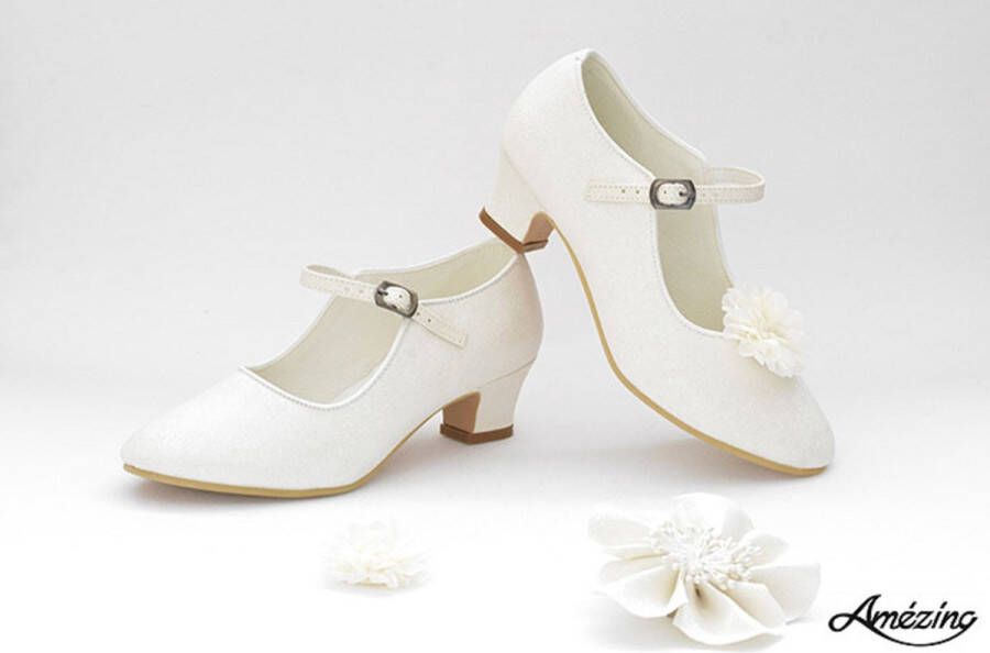 Amezing Shoes Glitterschoen met hakje -hakschoen-trouwschoen-ivoor-bruidsmeisje