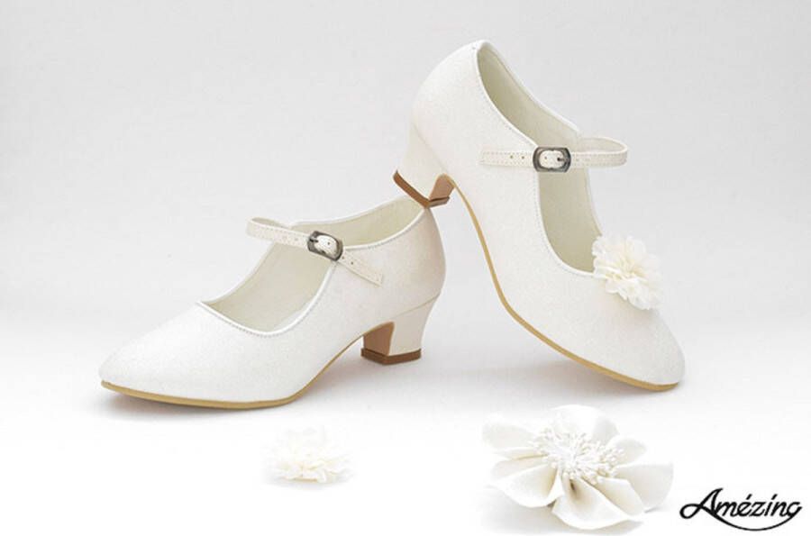 Amezing Shoes Glitterschoen met hakje prinsessenschoen-meisje-bruidsmeisje-ivoor - Foto 1