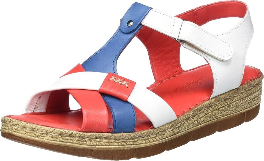 Andrea Conti Dames Sandalen Rood Wit Jeans