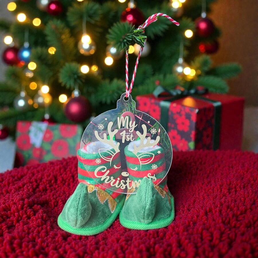 Angro Babyslofjes Elf ??19 Feestelijk Kerstcadeau met Plexiglas Kerstbal “My First Christmas”