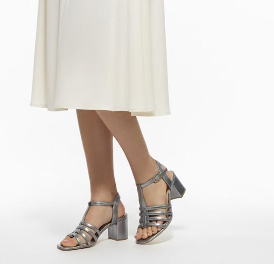 Anna Field Zilveren Metallic Sandalen Blokhak Leder
