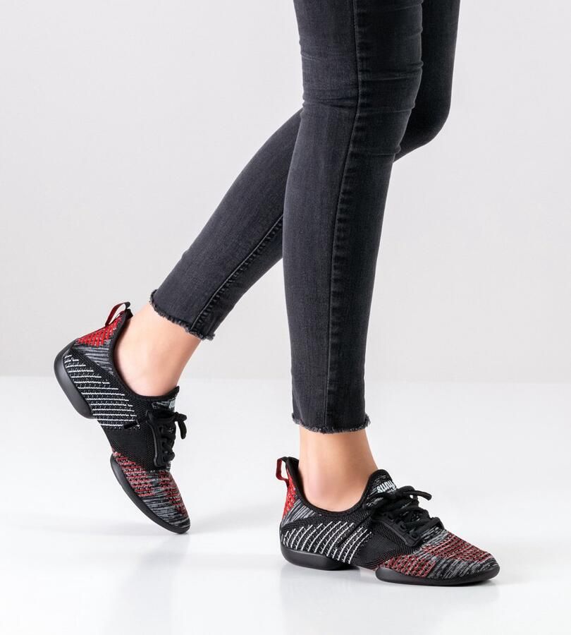 Anna Kern Suny Lage Danssneakers Dames 115 Pureflex Splitzool Salsa Latin Stijldansen Zwart Rood - Foto 3