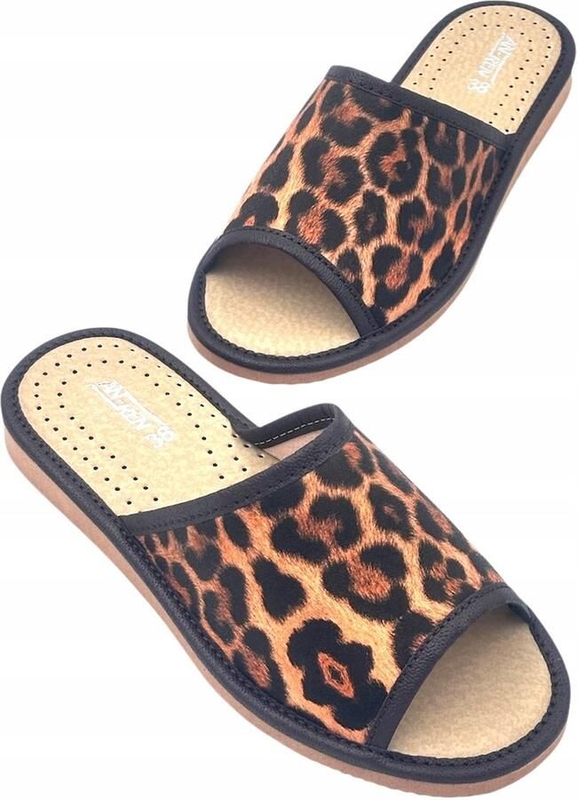 ANREN Dames pantoffels AN-REN panterprint open eco-leer