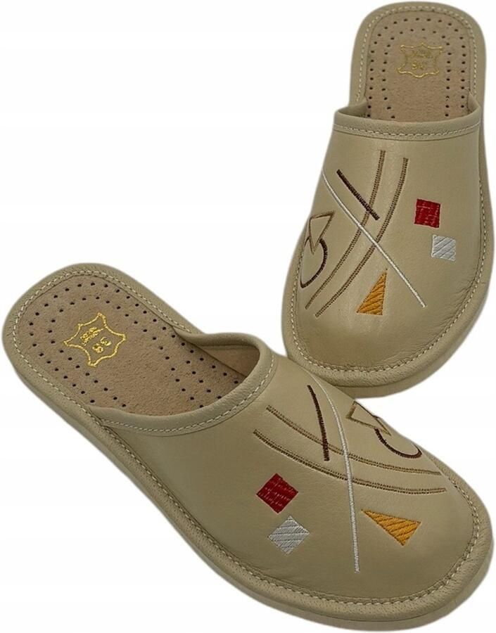 ANREN Dames Pantoffels Beige Geborduurd Comfortabel Eko-leer