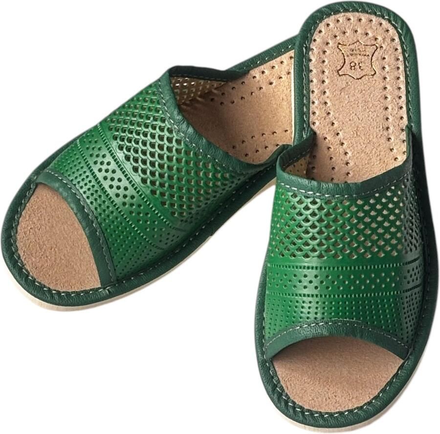 ANREN Dames Pantoffels Groen Leerlook Open Sierlijk