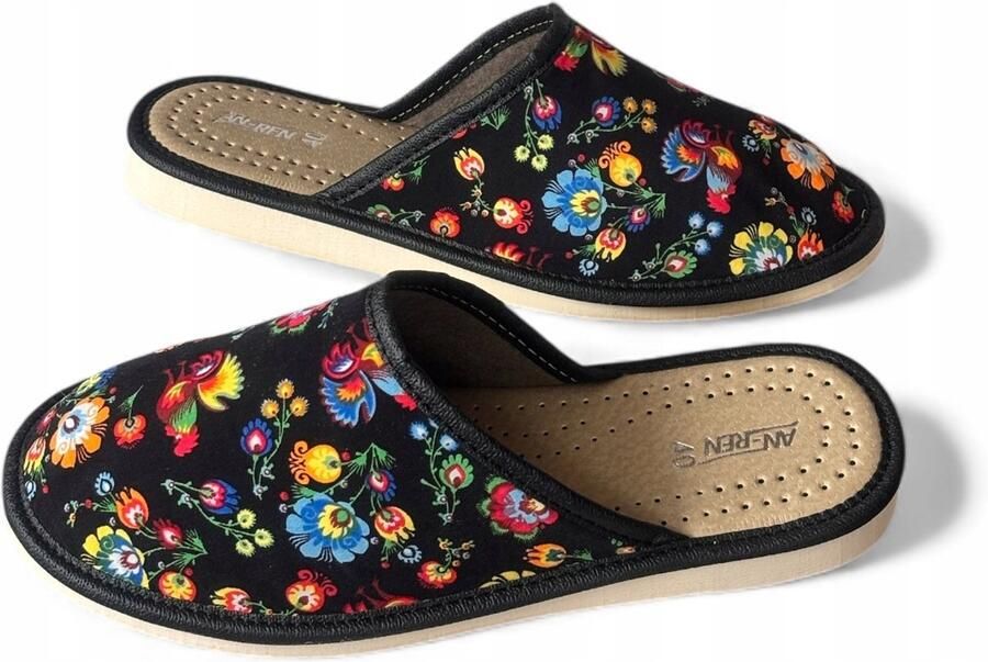 ANREN Dames Pantoffels Laag Lopen Folk Design Zwart