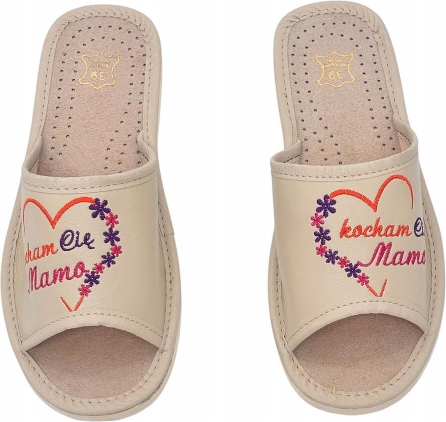ANREN Dames Pantoffels Open Beige Geborduurd