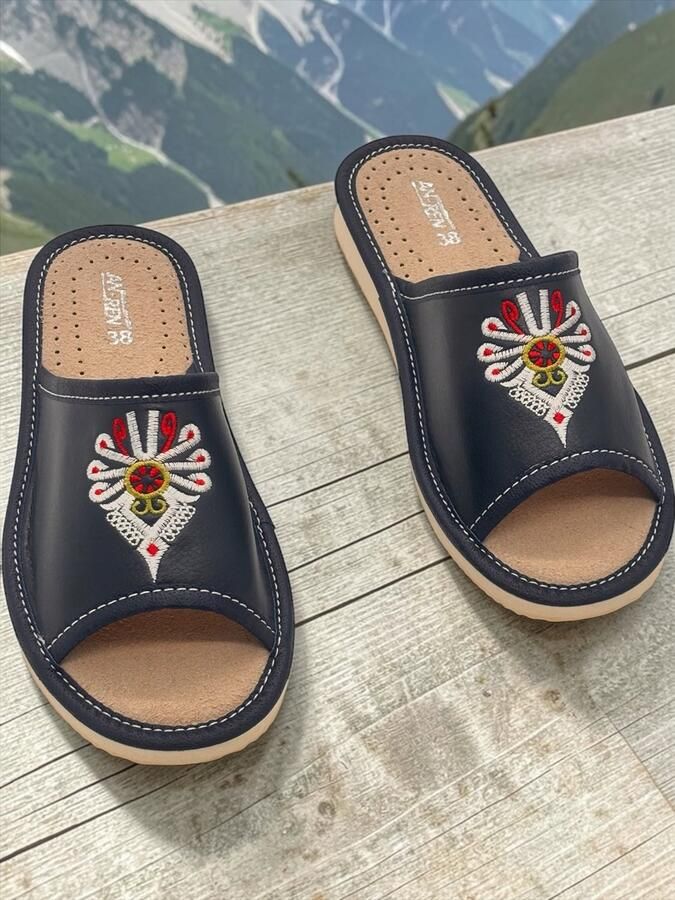 ANREN Dames Pantoffels Open met Borduurwerk Parzenica Marineblauw