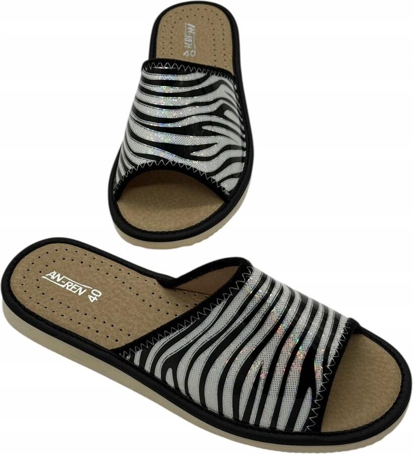 ANREN Dames Pantoffels Open Zebra Print Comfortabel Zacht Inlegzool AN-REN