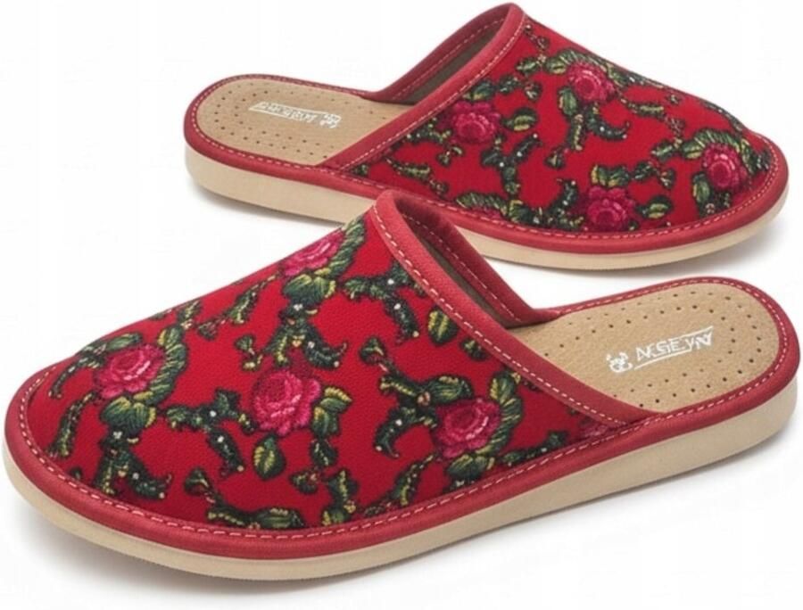 ANREN Dames Pantoffels Rood Comfortabele Huisschoenen met Zachte Inlegzool