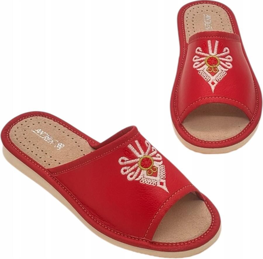 Dames Pantoffels Rood met Borduurwerk